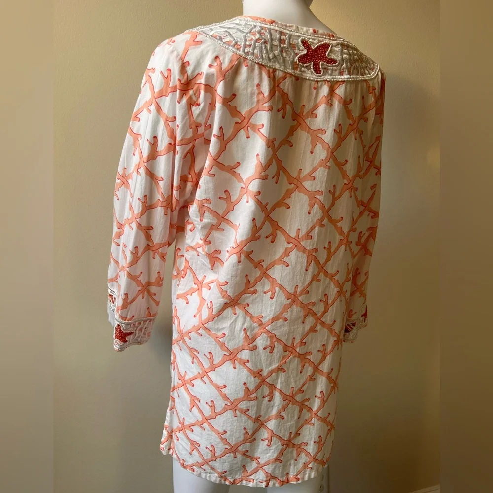 Barbar Gerwit Beaded Coral Starfish Print Tunic Size Large - Picture 4 of 8